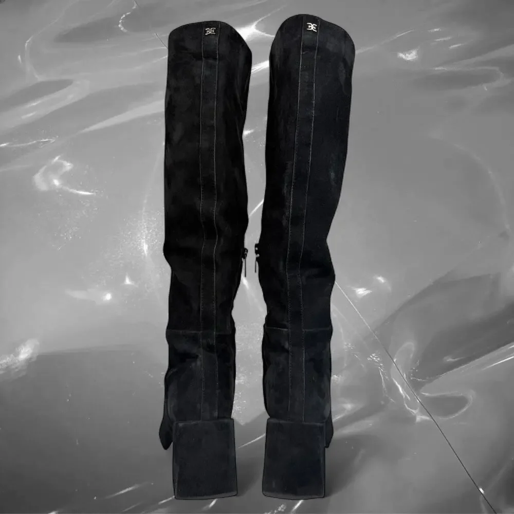 Sam Edelman black suede knee high boots block heel size 6.5 - Picture 4 of 5